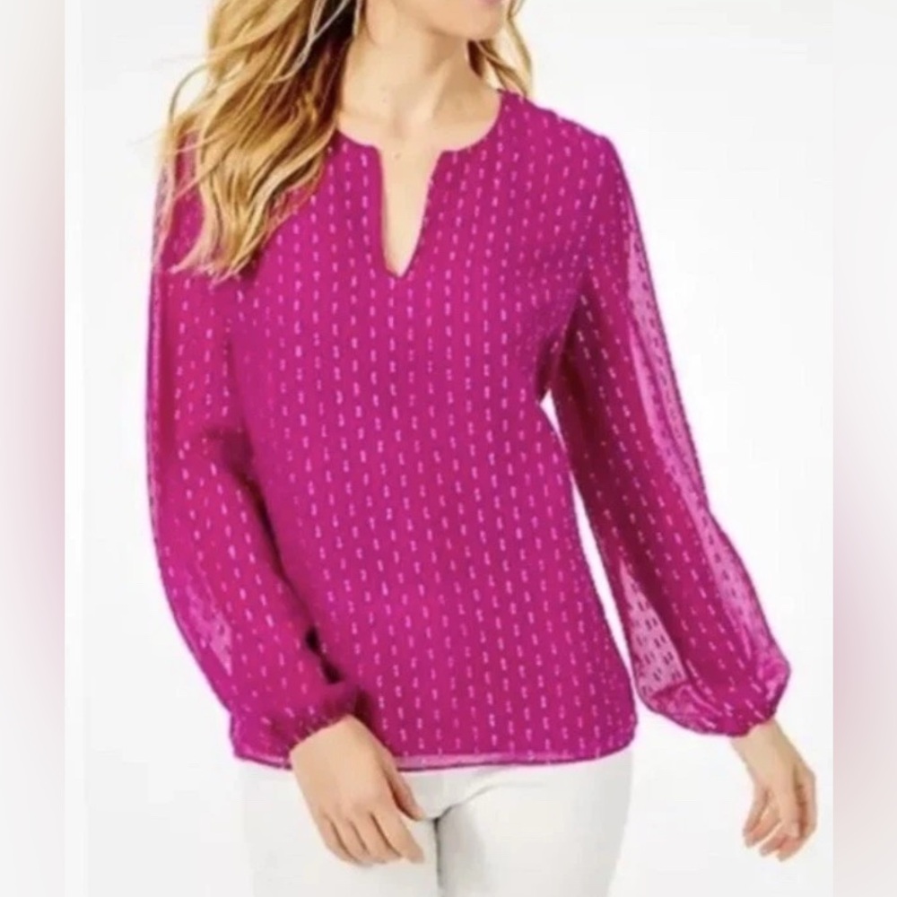 Lilly Pulitzer Aaron silk pink lined blouse with metallic details. med Like new